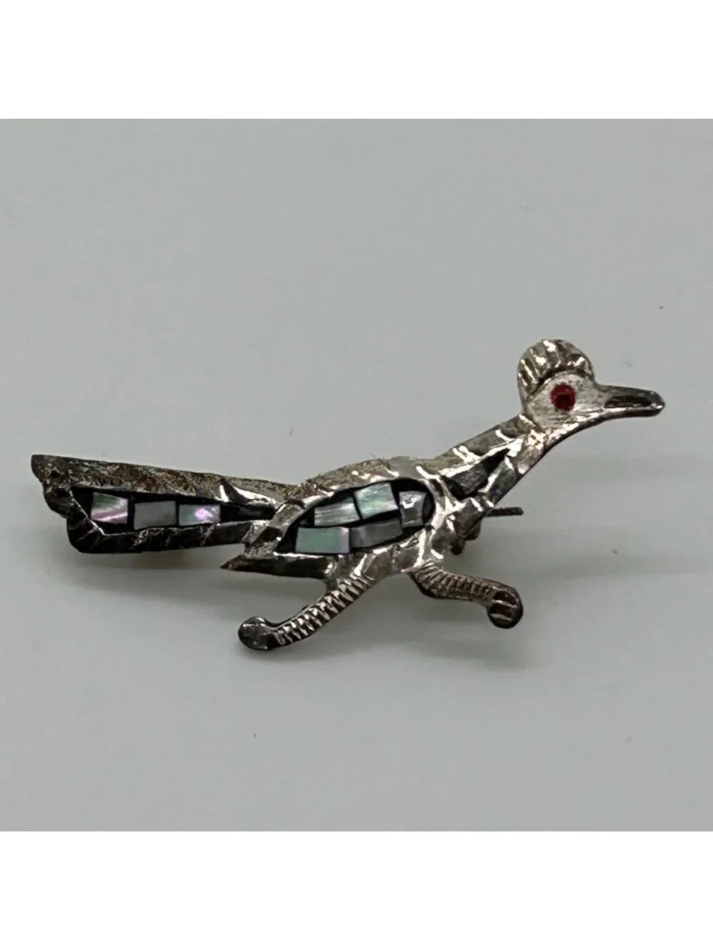 Vintage Heco En Mexico Sterling Silver 925 Abalone Shell Roadrunner Bird Brooch - Picture 2 of 12